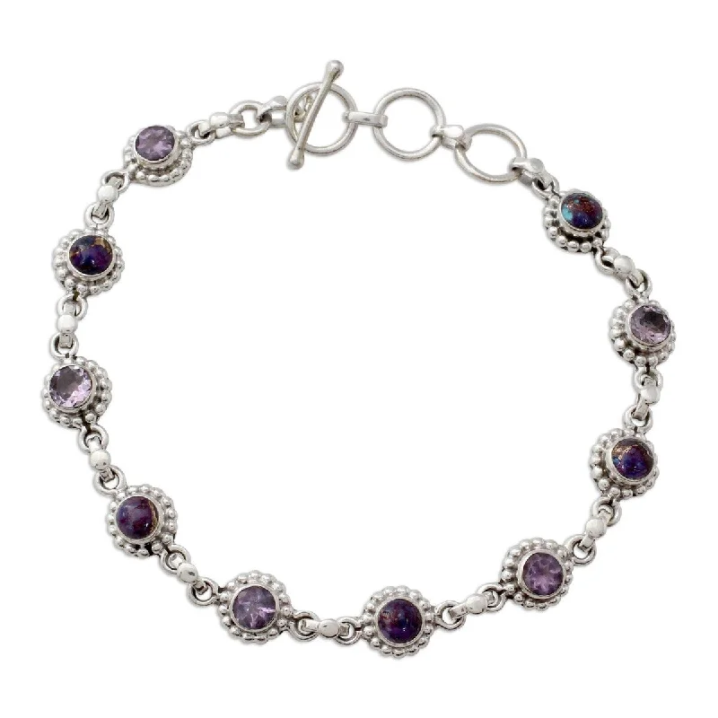 Ruby bead bangles-NOVICA Petite Flowers, Amethyst link bracelet