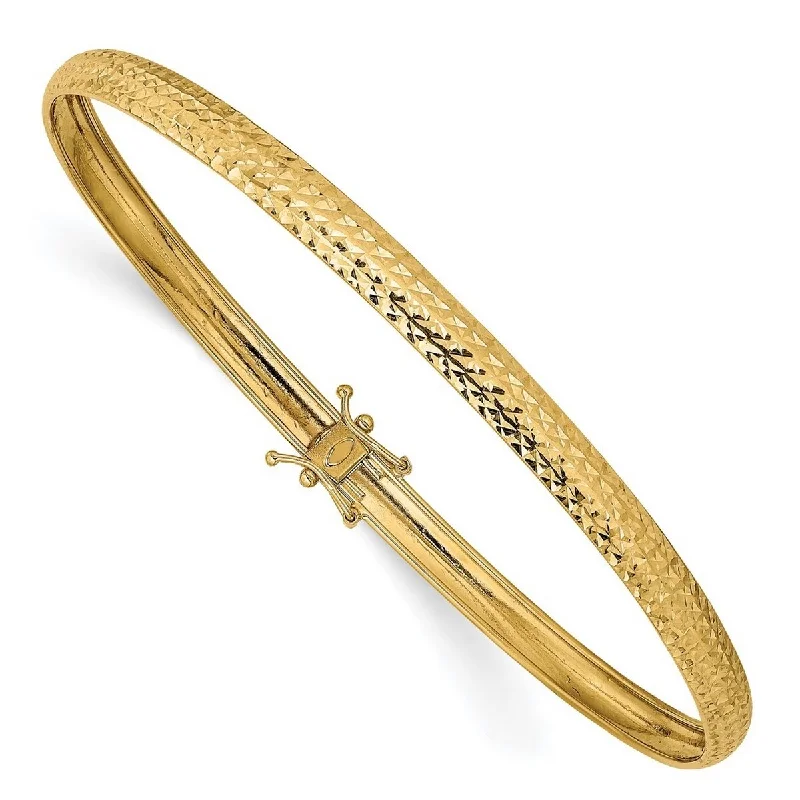 Glossy silver bangles-Curata 14k Yellow Gold Polished Diamond Cut Flexible Cuff Stackable Bangle Bracelet