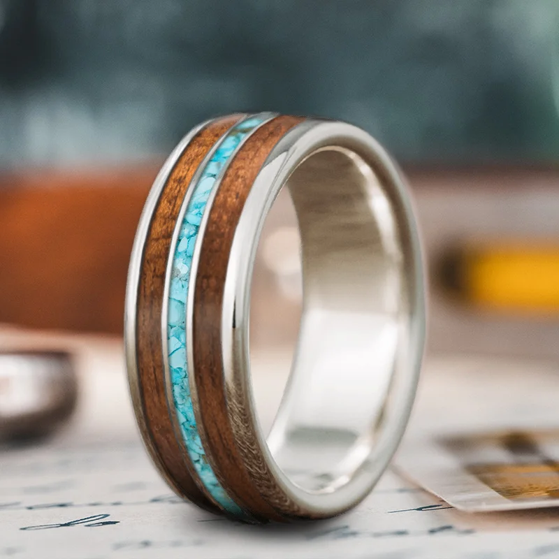 Bamboo style rings-Custom Design - 3-Inlay Narrow Center K-RFulFTlkpA5XtIMLvyi35M