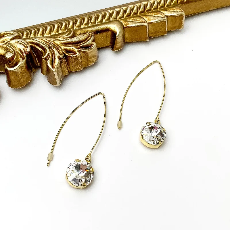 Crystal-twisted earrings-Sorrelli | Nadine Dangle Earrings in Bright Gold Tone with Round Clear Crystals