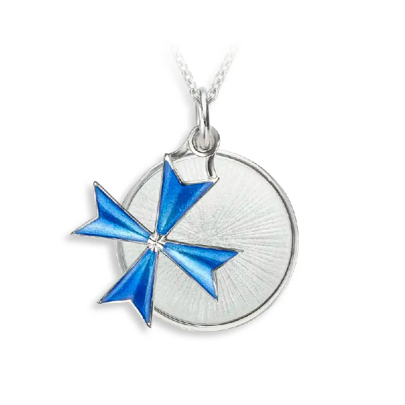 Astro sign necklaces-Nicole Barr Blue Maltese Cross-White Disc Necklace