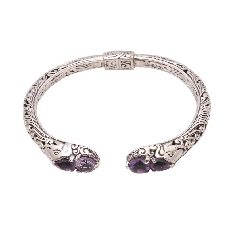 Petal carved bangles-NOVICA Elephant's Treasure, Amethyst cuff bracelet