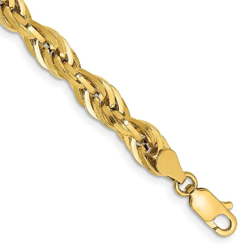 Pure link bangles-Curata 14k Yellow 5.4mm Hollow Rope Chain Bracelet 8 Inch