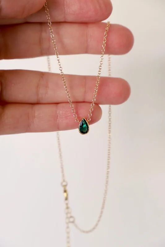 Bead weave necklaces-EMERALD PEAR DROP NECKLACE