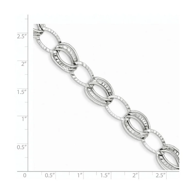 Old lock bangles-Curata 14k White Gold 7.5" Polished and Textured Hollow With Ext. Bracelet