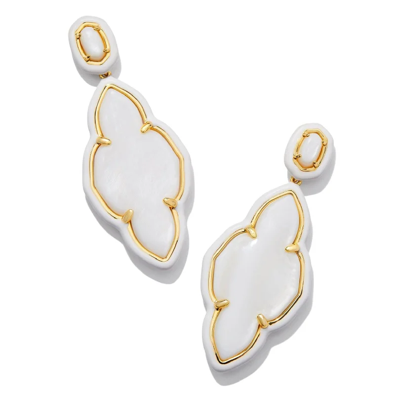 Small dot earrings-Kendra Scott | Abbie Gold Enamel Frame Statement Earrings in White Mother of Pearl