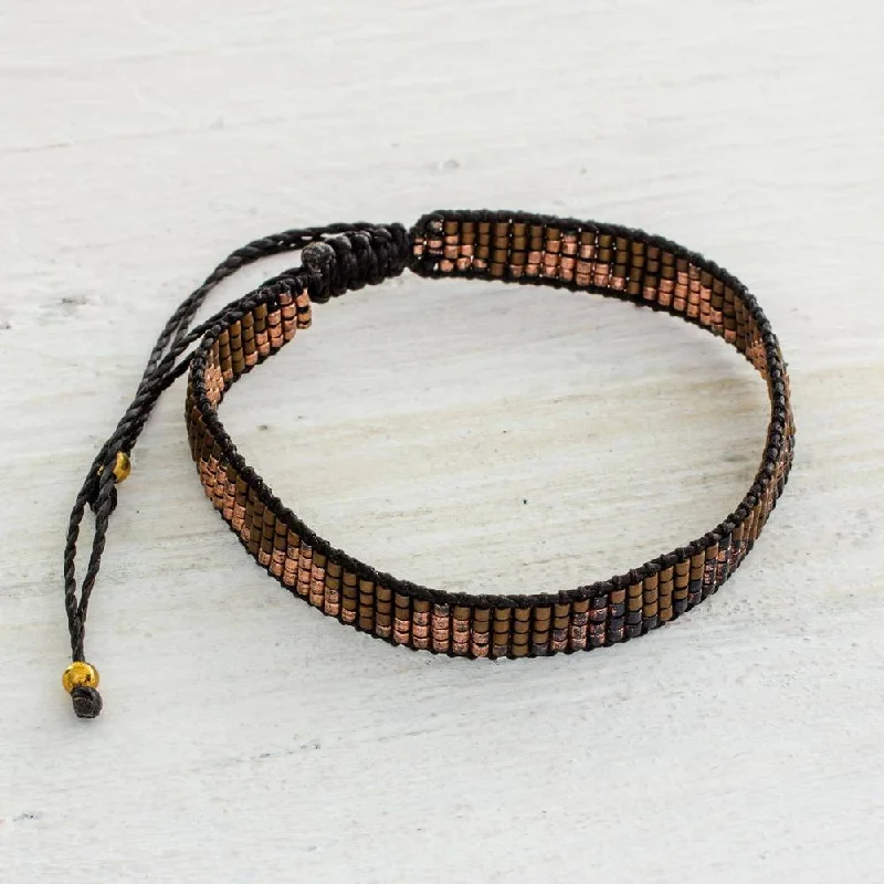 Raven feather bangles-Handmade Glass Bead 'Rejoice in the Earth' Bracelet (Guatemala) - Black