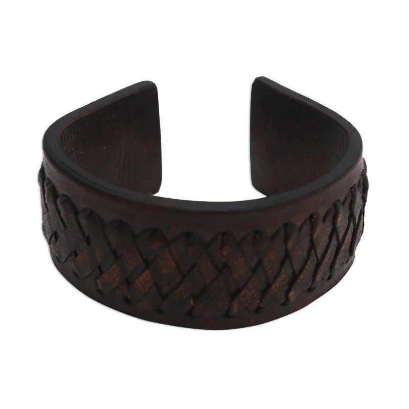 Swirl shape bangles-NOVICA Bali Legend, Leather cuff bracelet