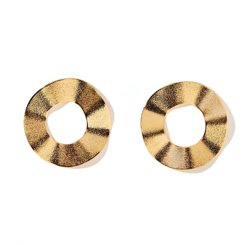 Rough texture earrings-Linny Co | Eliza Gold Tone Circular Earrings