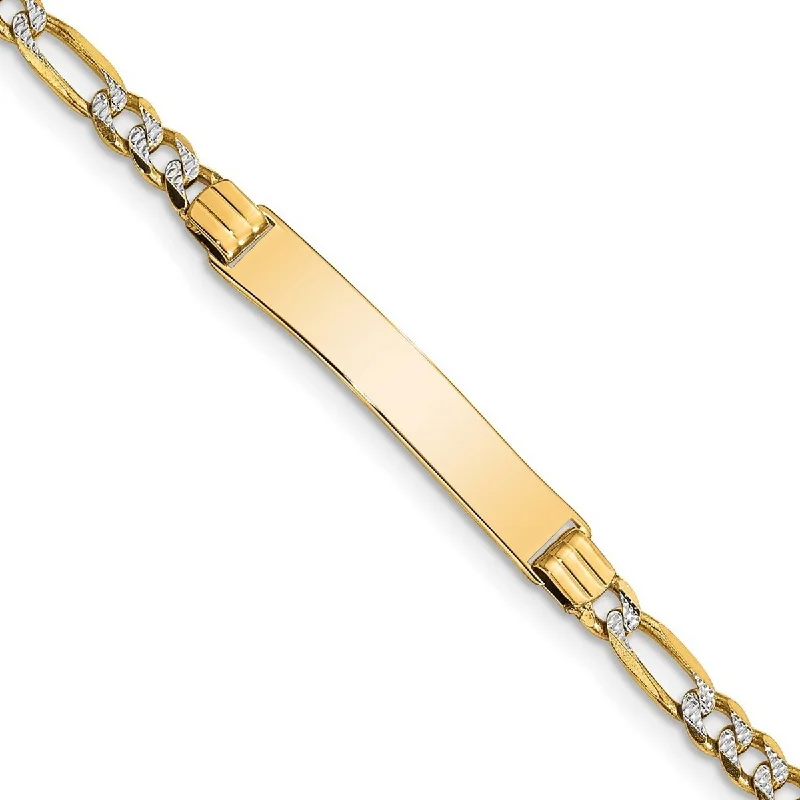 Crystal-twisted bangles-Curata 14k Yellow Gold Polished Engravable Lobster Claw Closure 6 Inch Pave Figaro Link ID for boys or girls bracelet - Lobster