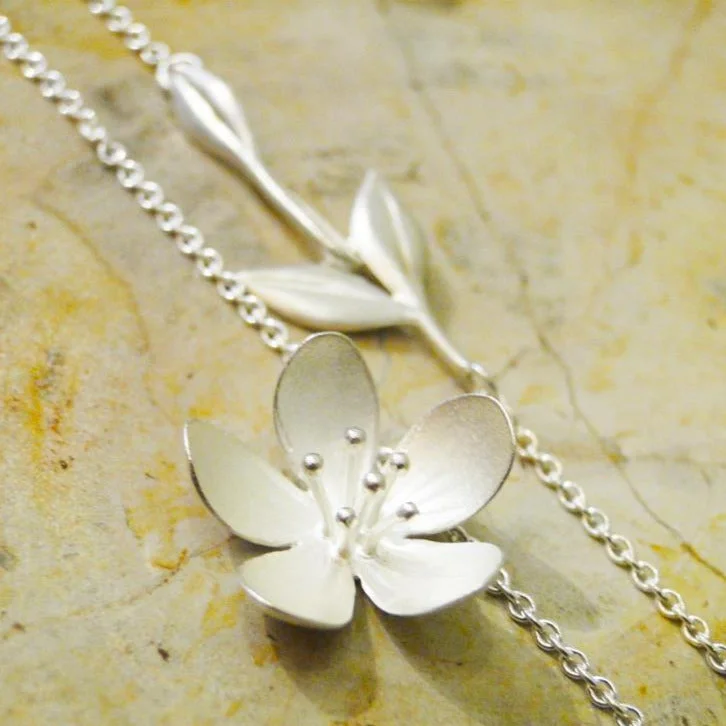 Quad birthstone necklaces-Apple Blossom Sterling Silver Pendant Necklace