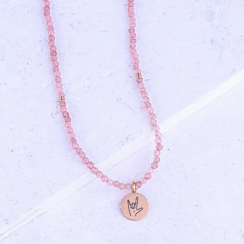 Polished name necklaces-MICRO GEMSTONE NECKLACE - PINK QUARTZ