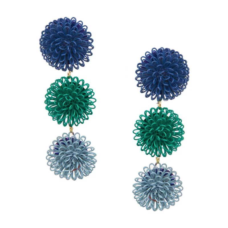 Woven thread earrings-Multi Coloured - 3 Pom Pom