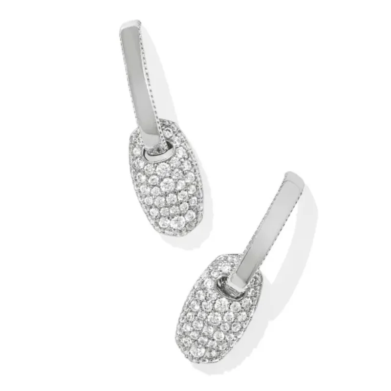 Tide shape earrings-Kendra Scott | Bailey Pave Silver Huggie Earrings in White Crystal