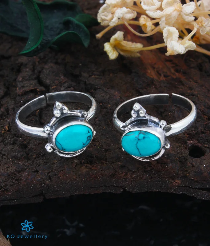 Radiant star engagement rings-The Mira Silver Toe-Rings (Turquoise)