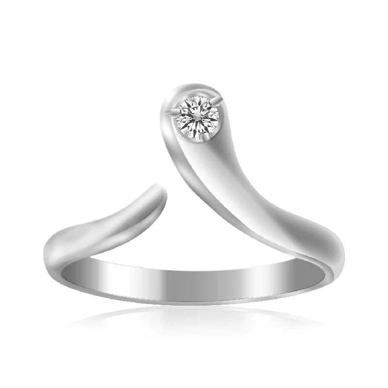 Round cut engagement rings-Sterling Silver Rhodium Plated White Cubic Zirconia Accented Shiny Toe Ring