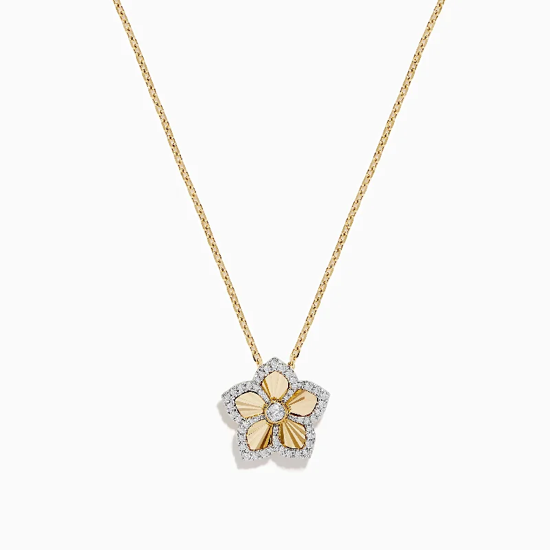 Retro locket necklaces-Nature 14K Yellow Gold Diamond Flower Necklace