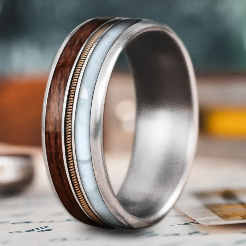 Light wood rings-Custom Design - 3-Inlay Metal Center Ring NQnSH3n7ZFZYfGbLQwHoo0NM