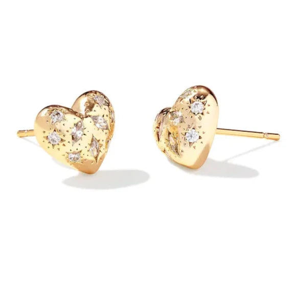 Coiled cord earrings-Kendra Scott | Holland Gold Heart Stud Earrings in White Crystal