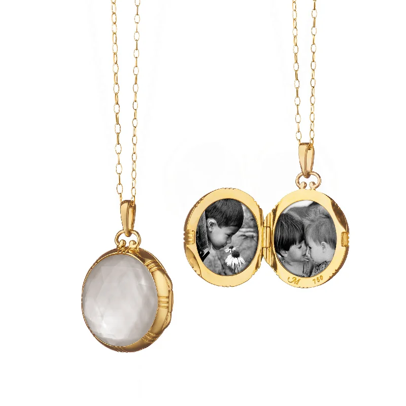 Polished bead necklaces-Petite Mother of Pearl Gold Locket Necklace