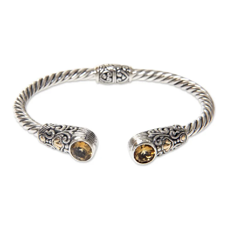 Pure modern bangles-Handmade Gold Accent Sterling Silver Citrine Cuff Bracelet, 'Sukawati Secret' (Indonesia)