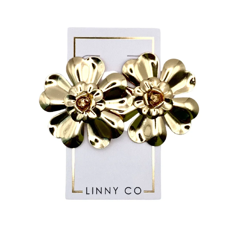 Wide bar earrings-Linny Co | Shelby Gold Tone Flower Earrings