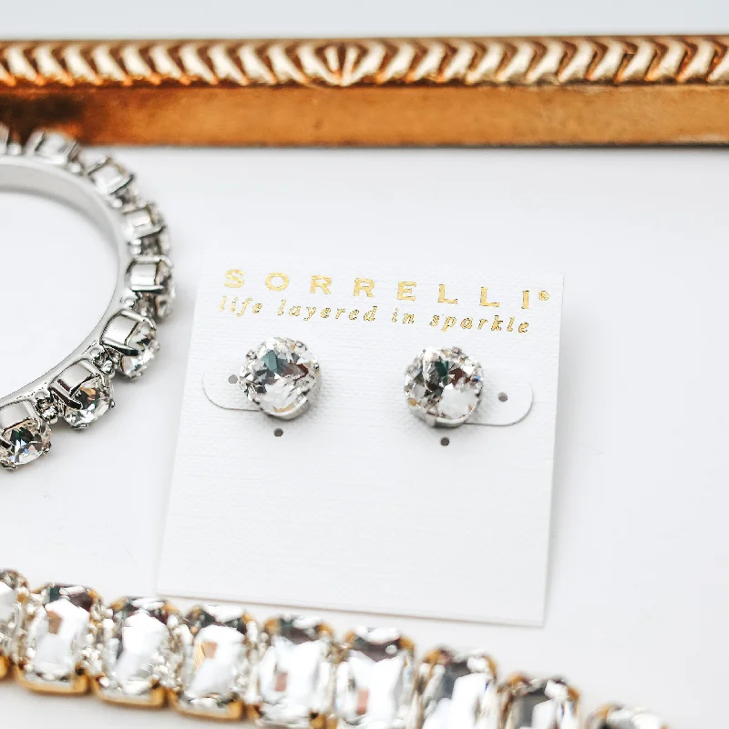 Vivid gem earrings-Sorrelli | Round Stud Earrings in Palladium Silver Tone and Crystal