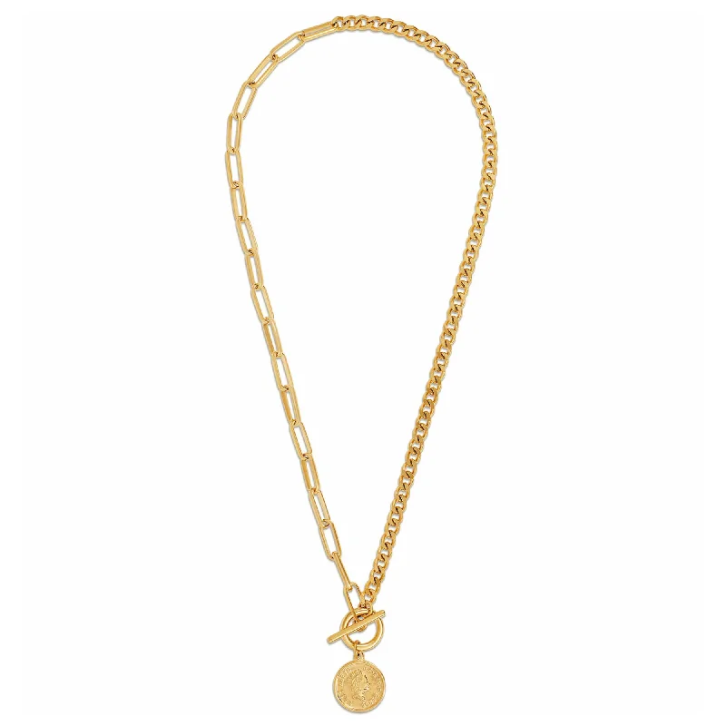 Thin bead necklaces-Stacie Toggle Chain Coin Necklace