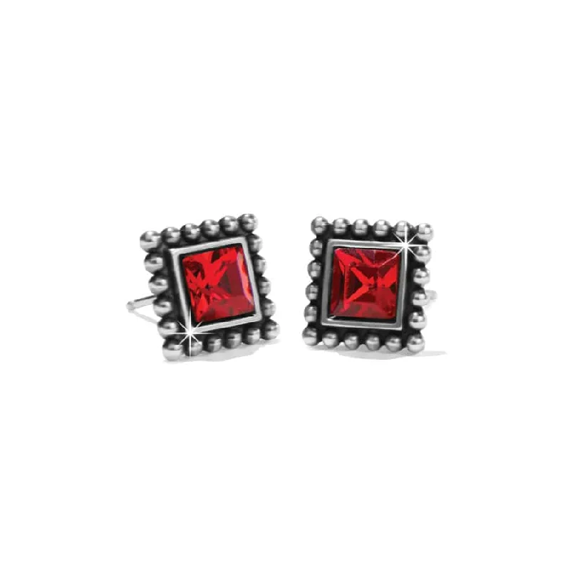 Tide shape earrings-Brighton | Sparkle Square Mini Post Earrings in Red Crystal