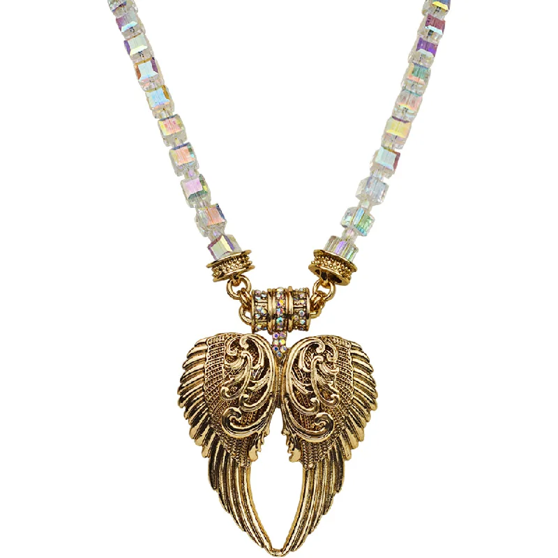 Multi-chain necklaces-Angel Wing Magnetic Enhancer And Crystal Necklace Set (Antique Goldtone)