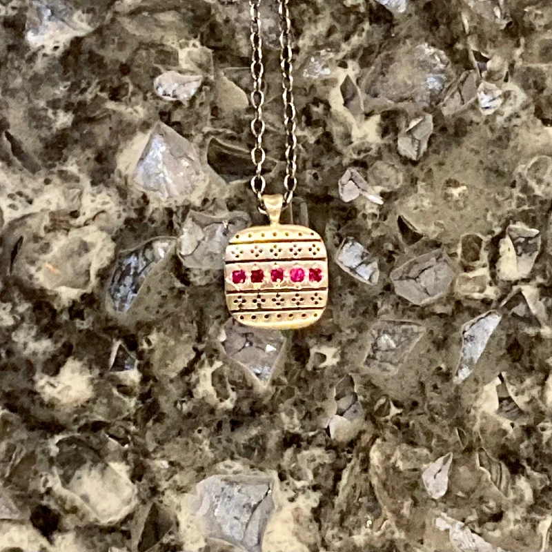 Old style necklaces-Wanderer Rubies and Sterling Silver Square Pendant Necklace