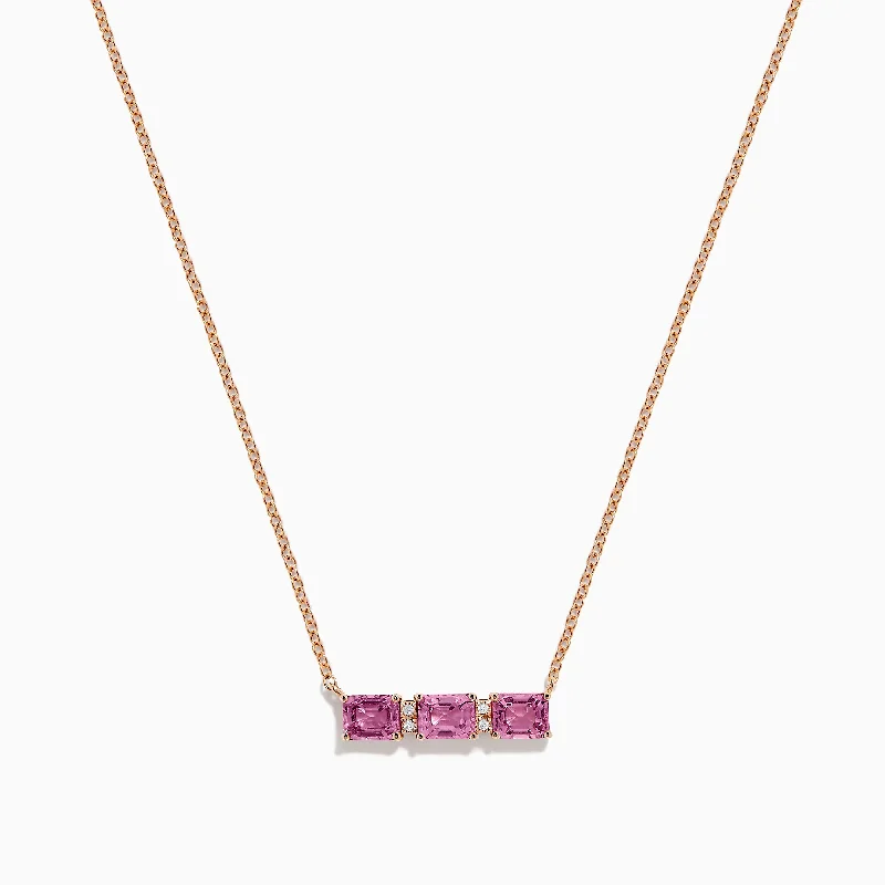 Tide wave necklaces-14K Rose Gold Pink Sapphire and Diamond Bar Necklace