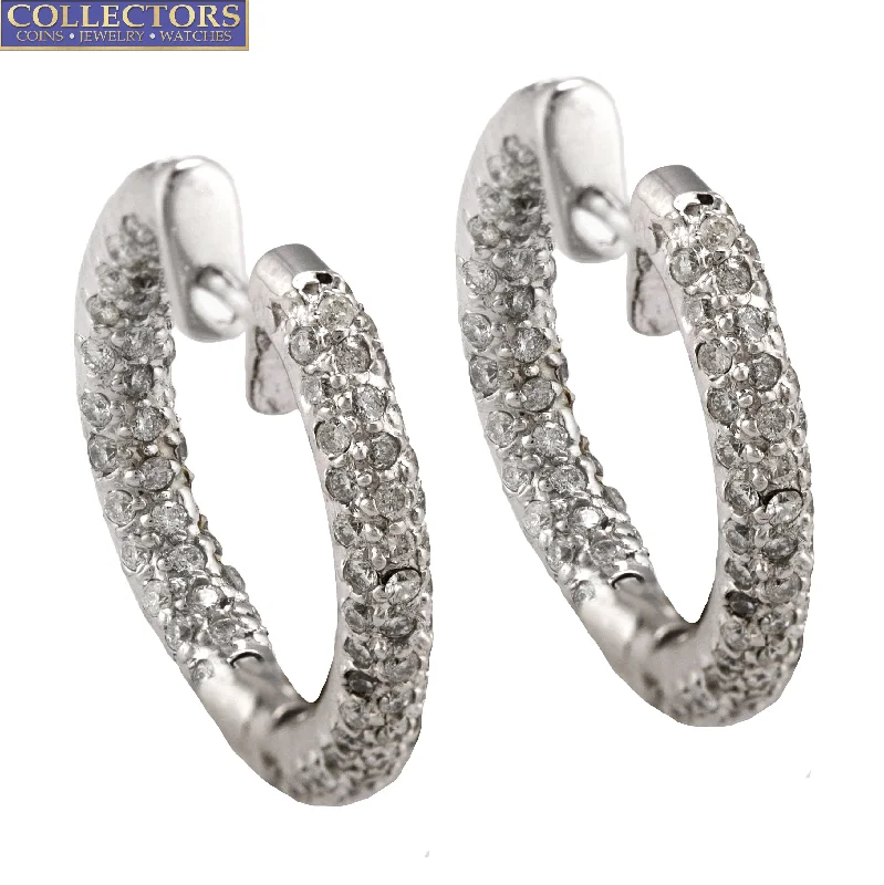 Simple cross earrings-Stunning Ladies Modern 14K White Gold 1.80ctw Diamond Hoop Huggie Earrings