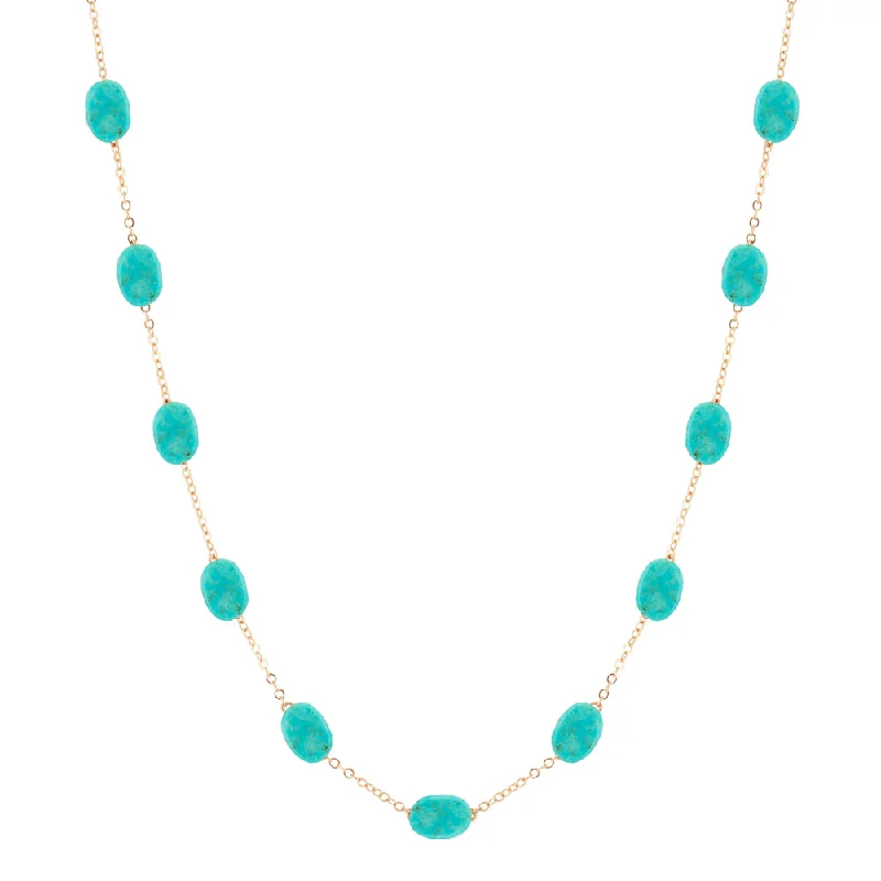 Art deco necklaces-14k Turquoise Nugget Station Necklace