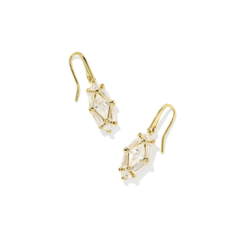 High shine earrings-Kendra Scott | Lindy Rae Lee Gold Drop Earrings in White Crystal