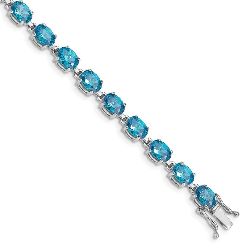 Pure form bangles-Curata 925 Sterling Silver Polished Box Catch Closure Blue Topaz Bracelet Box Clasp