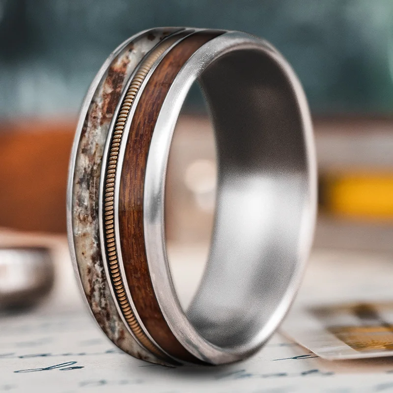 Silk cord rings-Custom Design - 3-Inlay Metal Center Ring WFGBObWUaPXQ0A5aKQk64YYr