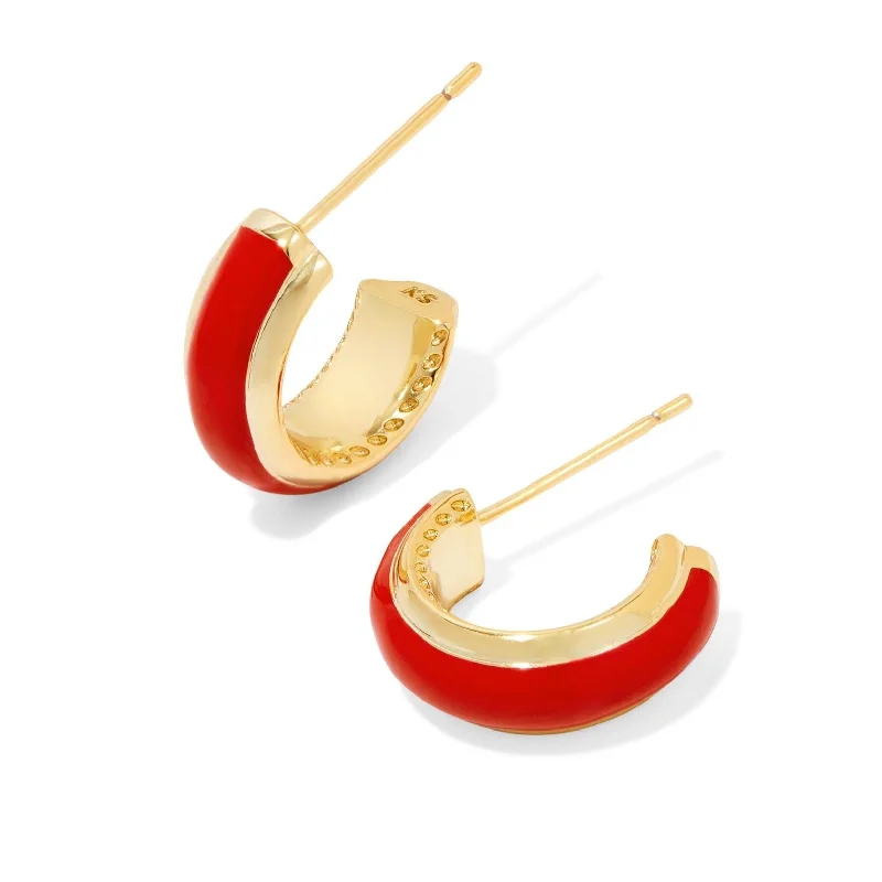 Thai tile earrings-Kendra Scott | Ainsley Gold Huggie Earrings in Red Enamel