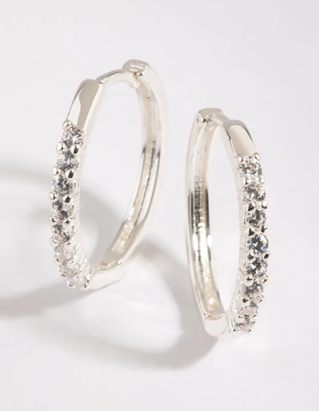 Thin hoop earrings-Silver Cubic Zirconia Hoop Earrings