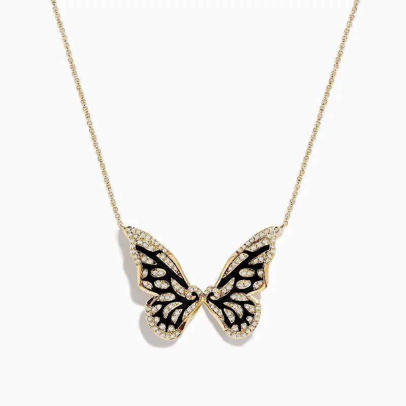 Tide wave necklaces-Nature 14K Yellow Gold Diamond Butterfly Necklace