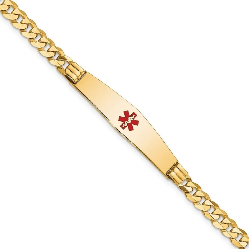 Pure modern bangles-Curata 8.5mm 14k Engravable Medical Soft Diamond Shape Red Enamel Curb Link ID Braceletcet