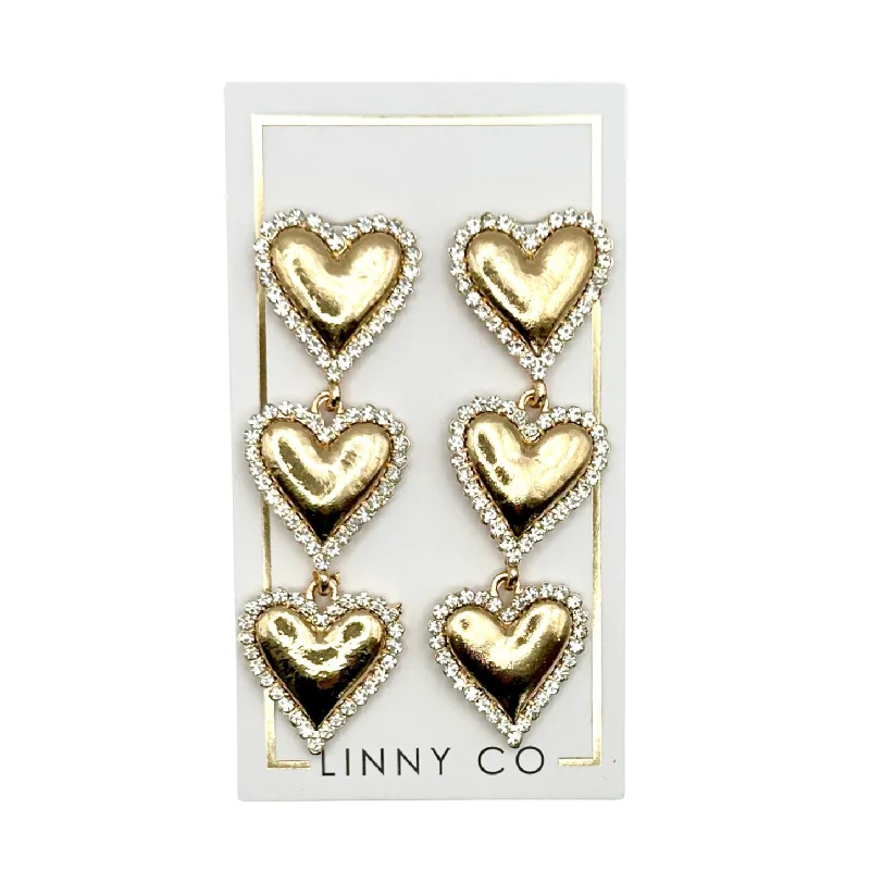 Tiered drop earrings-Linny Co | Layla Gold Tone Heart Drop Earrings with CZ Accents