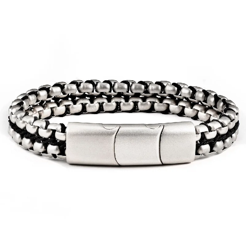 Swirl pattern bangles-Matte Steel Double Row Box Chain Bracelet (11mm) - 8" + 0.5" Ext.