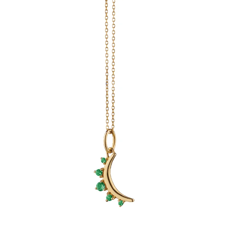 High gloss necklaces-May Emerald "Moon" 18K Gold Birthstone Necklace