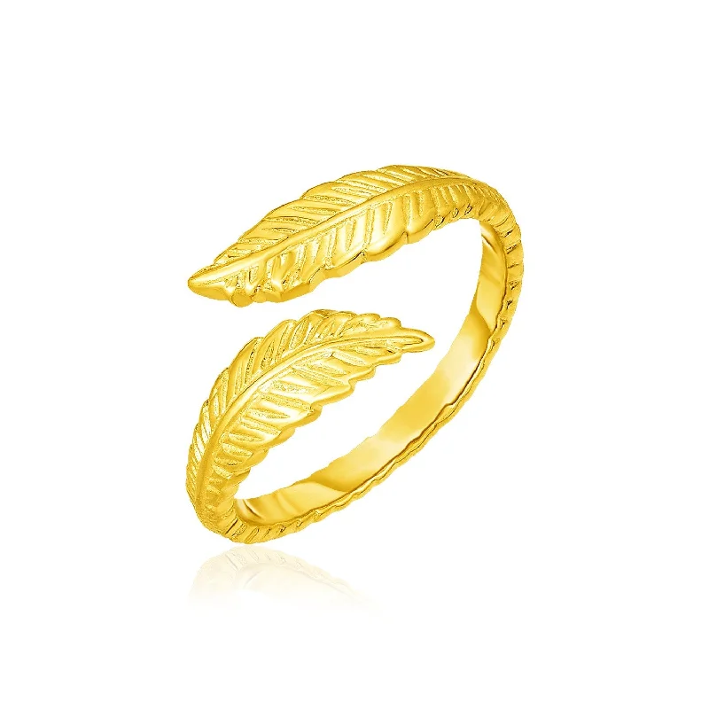 Dainty stack engagement rings-14k Yellow Gold Bypass Style Toe Ring with Leaves