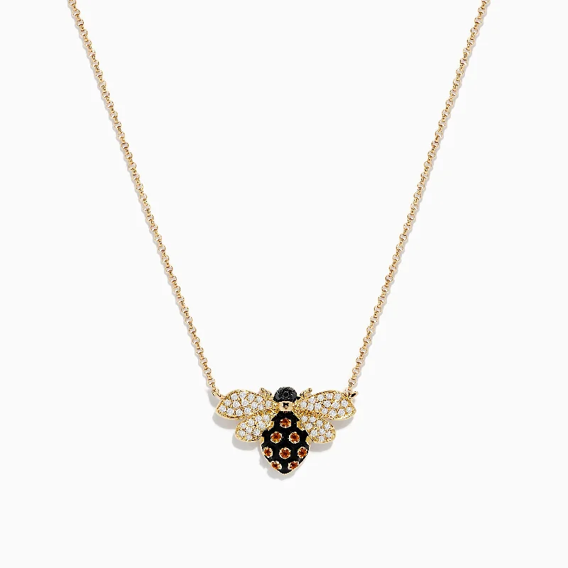 Floating gem necklaces-Safari 14K Yellow Gold Diamond and Citrine Bee Necklace