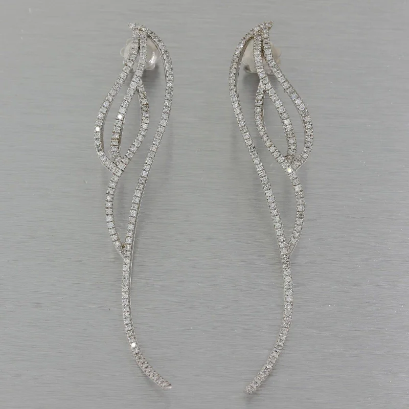 Wanderer weave earrings-14k White Gold 1.25ctw Diamond Long Hanging Bridal Earrings