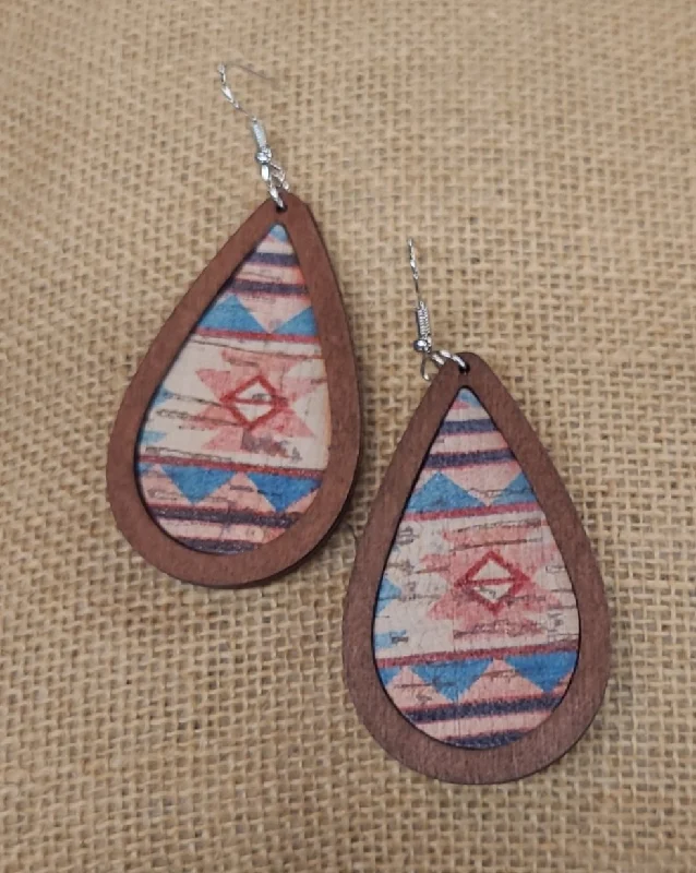 Tiered drop earrings-Aztec Teardrop Wood Earrings