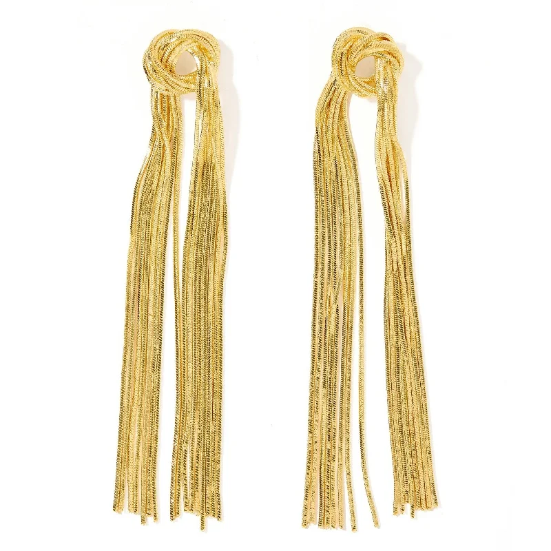 Half moon earrings-Linny Co | Natalie Gold Tone Tassel Earrings