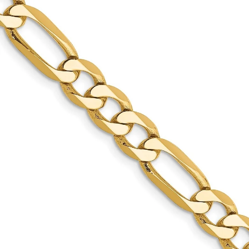 Wide chain bangles-Curata 14k Yellow Gold Solid Polished 6.25mm Flat Figaro Chain Bracelet Lobster Claw